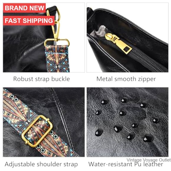Medium Vegan Leather Hobo Crossbody Bag with Guitar Strap